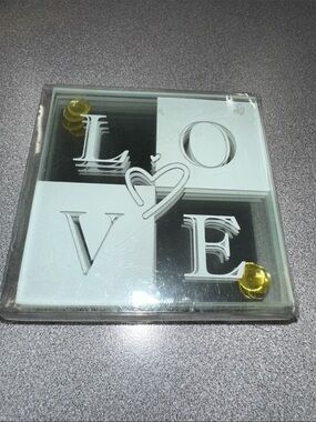 Etched “Love” square shaped beverage coasters